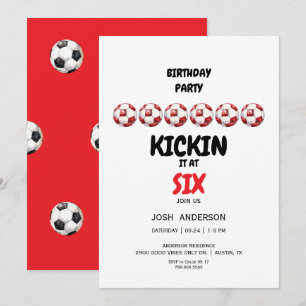 Rode Kickin it Voetbal 6de Verjaardagsfeestje Kaart