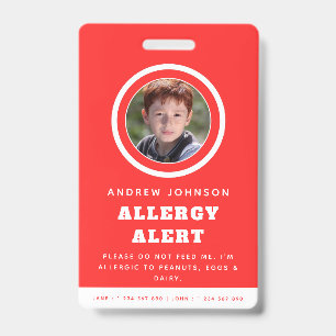 Rode Kid Student Foto Voedselallergie Waarschuwing Badge