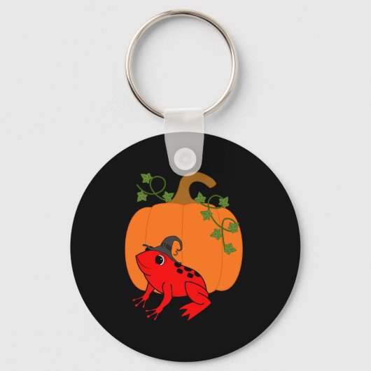 Rode kikker met Halloween Pumpkin Sleutelhanger (Voorkant)
