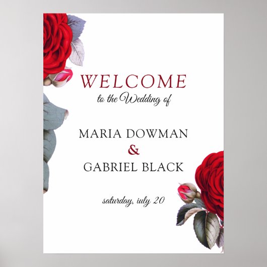 Rode kikkerbloem Floral Wedding welkom Sign Poster (Voorkant)
