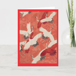 Rode Kimono vliegende kranen goud Bedankkaart