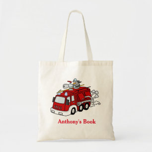 Rode Kinder Persoonlijke Naam Brandweermotor Tote Bag