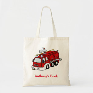 Rode Kinder Persoonlijke Naam Brandweermotor Tote Bag