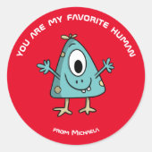 Rode Kinder Valentijnsdag Monster Alien Ronde Sticker (Voorkant)