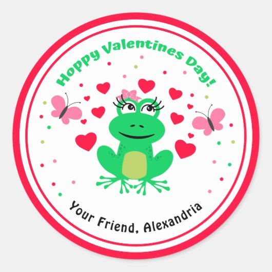 Rode Kinderen Kikker Hoppy Valentijnsdag Ronde Sticker (Voorkant)