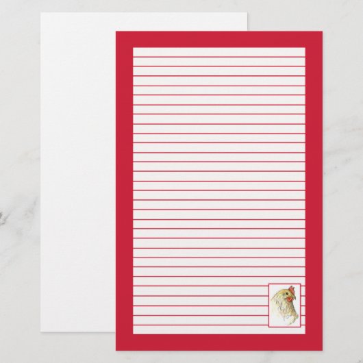 Rode kip kippenvogel tekening gevoerd briefpapier (Voorkant / Achterkant)