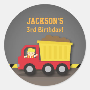 Rode Kiptruck Jongen Bouw Verjaardagsfeestje Ronde Sticker