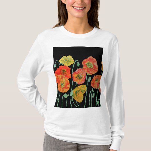 Rode Klaproes bloem Watercolor Kunst Bloem Patroon T-shirt (Voorkant)