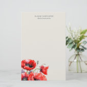 Rode Klaproes Bloemige Monogram Briefpapier (Staand voorkant)