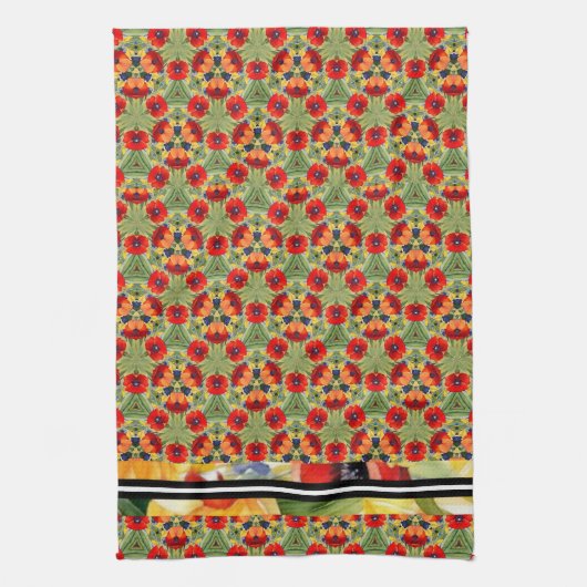 Rode klaproos all over mix in match geschilderd on theedoek (Verticaal)