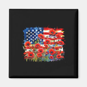 Rode klaproos amerikaanse vlag herdenkingsdag magneet