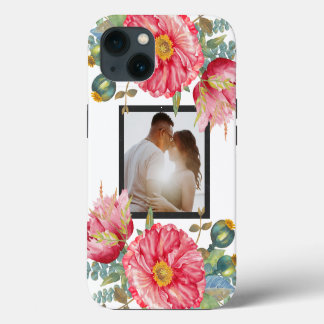 Rode Klaproos Aquarel Bloemen Foto Gepersonaliseer iPhone 13 Hoesje