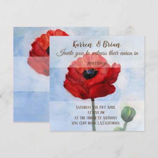 Rode Klaproos Aquarel Trouw Uitnodiging (Voorkant / Achterkant)