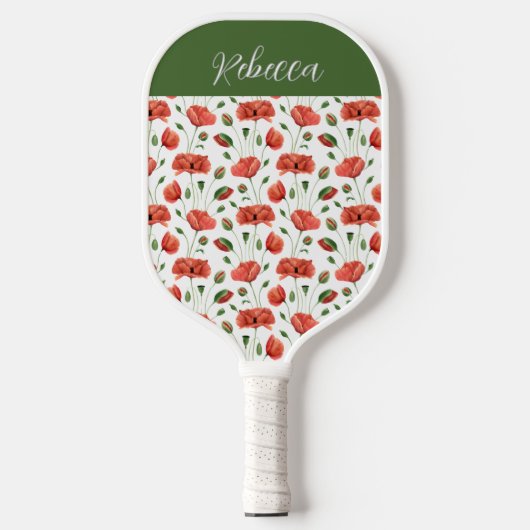 Rode Klaproos Aquarel Wilde Bloem Eigen Naam Pickleball Paddle (Voorkant)