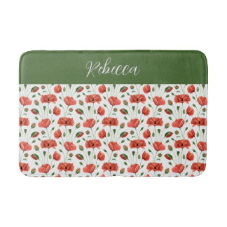 Rode Klaproos Aquarel Wilde Bloem Monogram Badmat