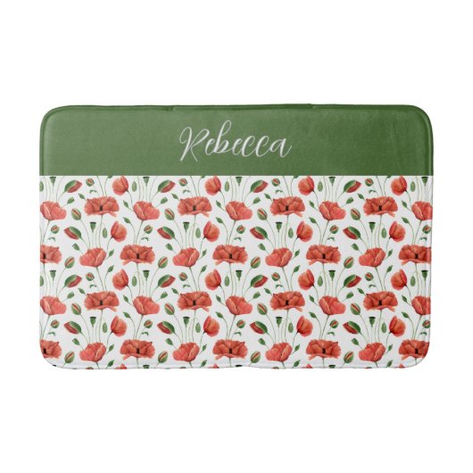 Rode Klaproos Aquarel Wilde Bloem Monogram Badmat (Voorkant)
