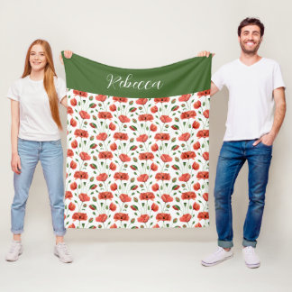Rode Klaproos Aquarel Wilde Bloem Naam Fleece Deken