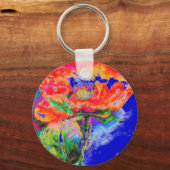 Rode klaproos - blauwe achtergrond sleutelhanger (Voorkant)