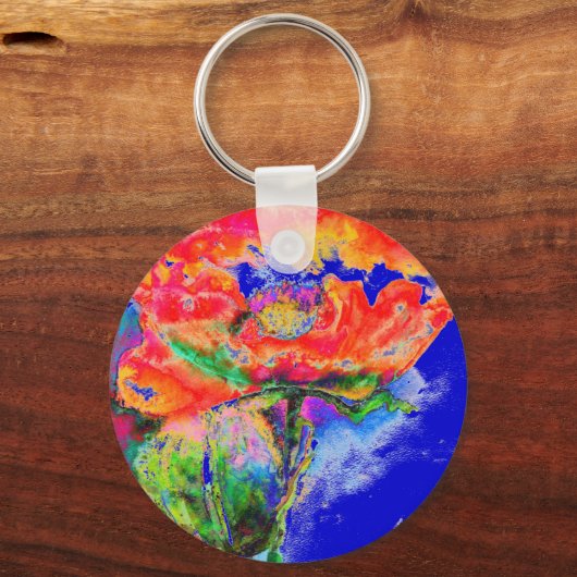 Rode klaproos - blauwe achtergrond sleutelhanger (Voorkant)