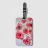 Rode klaproos bloem aquarel bagagelabel (Voorkant (verticaal))