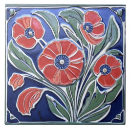 Rode klaproos Bloem Art Deco Nouveau Folk Art Tegeltje