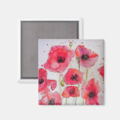 Rode klaproos bloem bloempatroon papieren feestbor magneet (Voorkant / Achterkant)