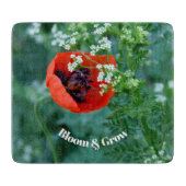 Rode klaproos bloem glazen snijplank | Bloemschild (Voorkant)