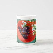 Rode klaproos bloem met Grace Bone China mok