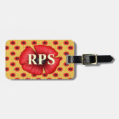 Rode Klaproos Bloem Monogram Gele Bagage Label (Voorkant horizontaal)