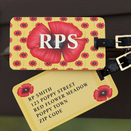 Rode Klaproos Bloem Monogram Gele Bagage Label