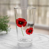 Rode klaproos bloemen aangepaste naam glas
