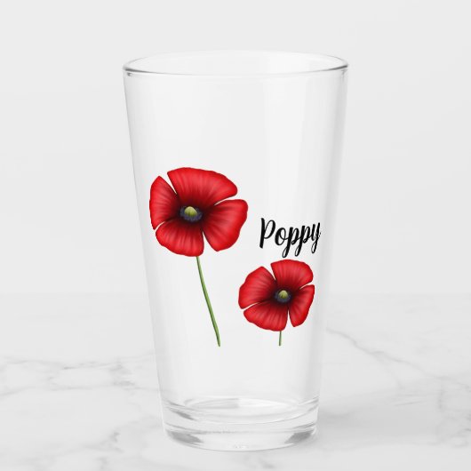 Rode klaproos bloemen aangepaste naam glas (Voorkant)