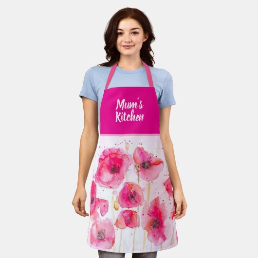 Rode Klaproos Bloemen Bloem Waterverf Schort (Gedragen)