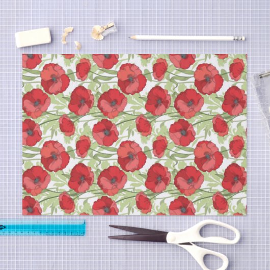 Rode klaproos bloemen  bloemig tissuepapier (Craft)