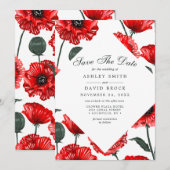 Rode klaproos bloemen bloemige Save The Date kaart (Voorkant / Achterkant)