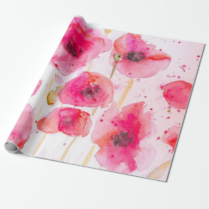 Rode Klaproos Bloemen Bloemrijk Aquarel Cadeaupapier