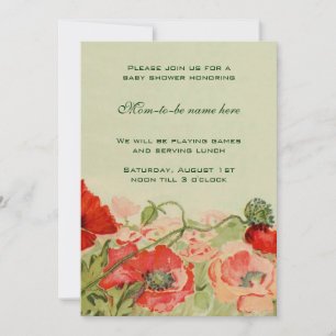 Rode klaproos bloemen bloemrijke weide baby shower kaart