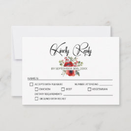 Rode klaproos bloemen bruiloft RSVP kaartje