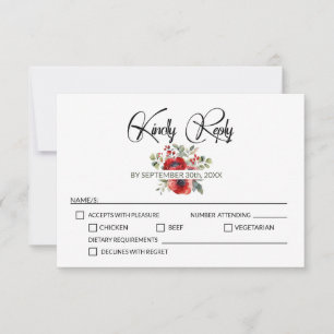 Rode klaproos bloemen bruiloft RSVP kaartje