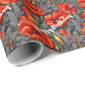 Rode klaproos bloemen gelukkig verjaardag inpakpap cadeaupapier (Rol Hoek)