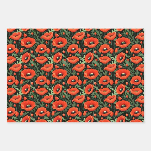 Rode klaproos bloemen groen geboorte bruid inpakpapier vel (Voorkant 3)