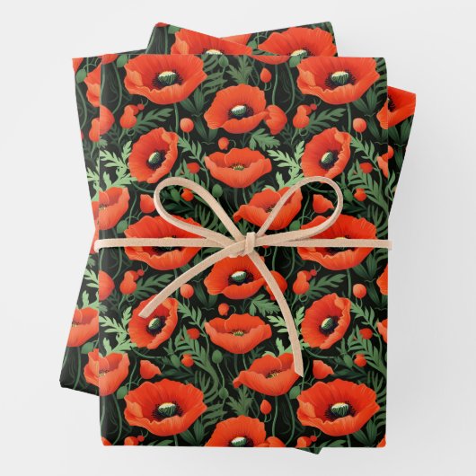 Rode klaproos bloemen groen geboorte bruid inpakpapier vel (In situ)