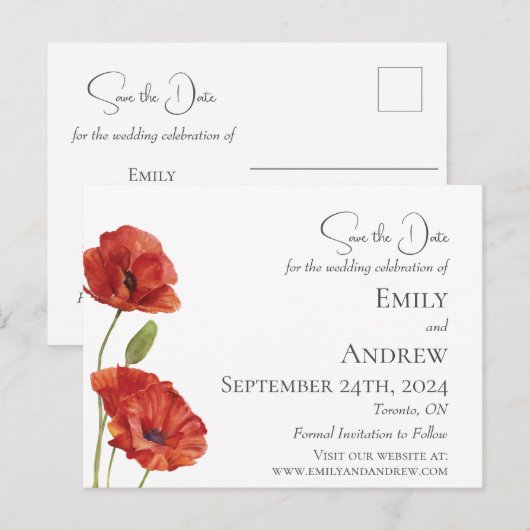 Rode klaproos bloemen minimalistische Waterverf br Uitnodiging Briefkaart (Voorkant / Achterkant)