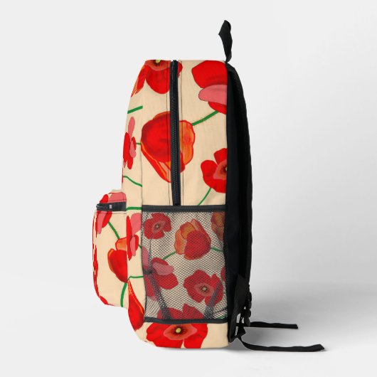 Rode klaproos bloemen op beige achtergrond illustr bedrukte rugzak (Rechts)