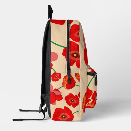 Rode klaproos bloemen op beige achtergrond illustr bedrukte rugzak (Links)