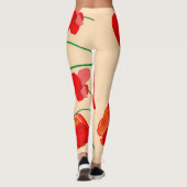 Rode klaproos bloemen op beige achtergrond illustr leggings (Achterkant)