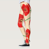 Rode klaproos bloemen op beige achtergrond illustr leggings (Links)