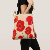Rode klaproos bloemen op beige achtergrond illustr tote bag (Dichtbij)