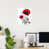 Rode klaproos bloemen poster (Thuiskantoor)