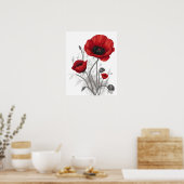Rode klaproos bloemen poster (Keuken)